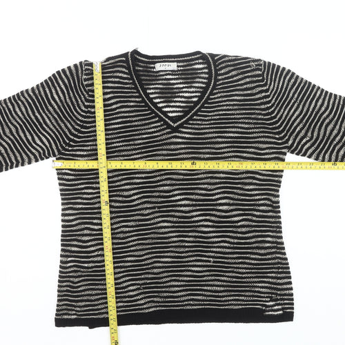 Soon Womens Black Striped V-Neck Pullover Jumper Size 16