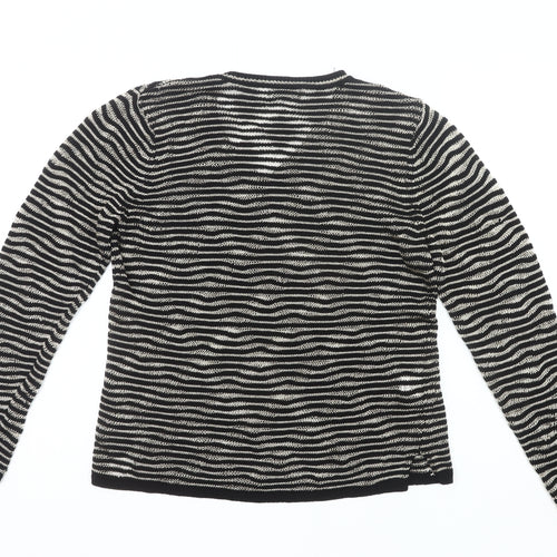 Soon Womens Black Striped V-Neck Pullover Jumper Size 16