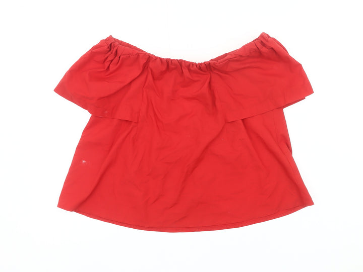 Topshop Women’s Red Off Shoulder Blouse UK 6 Summer Casual