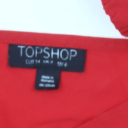 Topshop Women’s Red Off Shoulder Blouse UK 6 Summer Casual