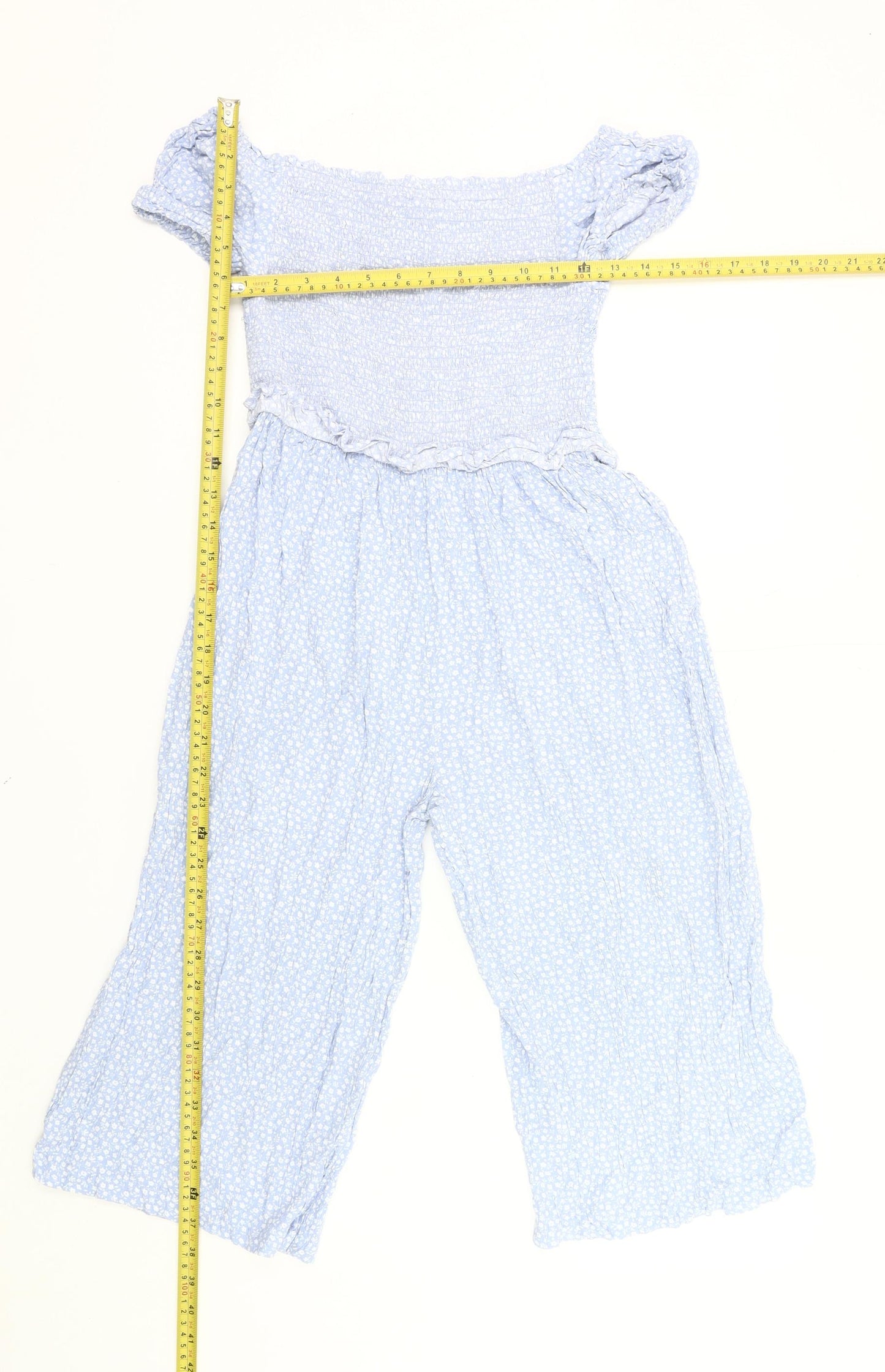 Marks and Spencer Girls Blue Floral Off Shoulder Jumpsuit Age 10-11 Years