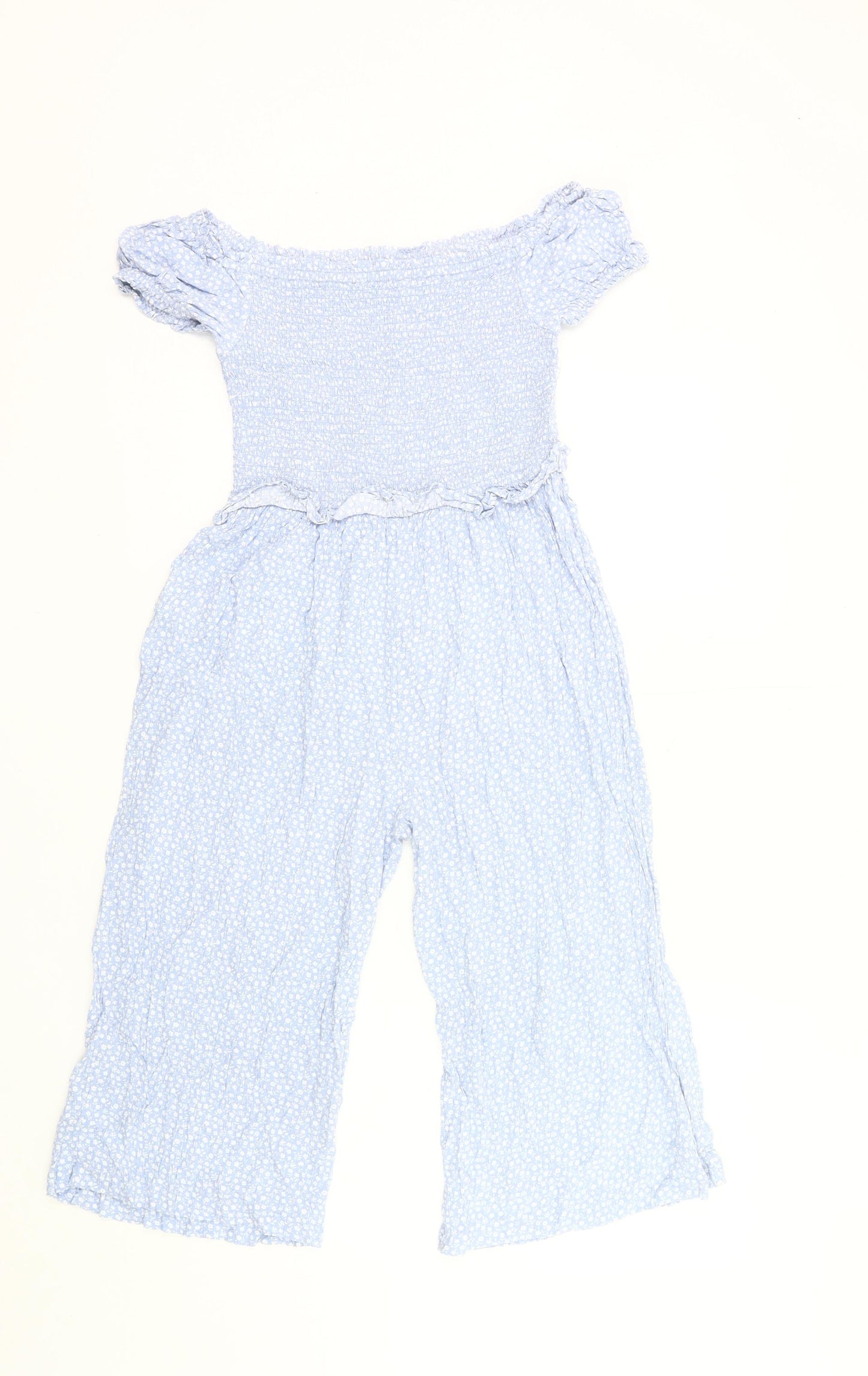 Marks and Spencer Girls Blue Floral Off Shoulder Jumpsuit Age 10-11 Years
