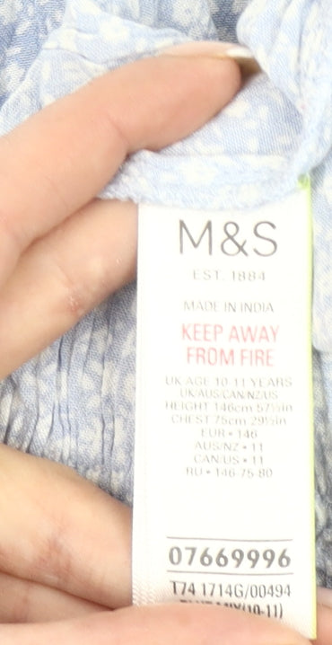 Marks and Spencer Girls Blue Floral Off Shoulder Jumpsuit Age 10-11 Years