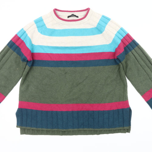 Next Womens Striped Crew Neck Jumper L Green Blue Pink Knitwear