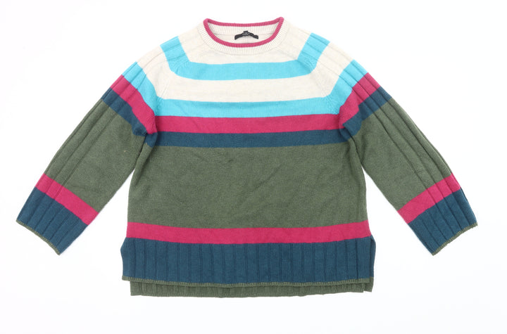 Next Womens Striped Crew Neck Jumper L Green Blue Pink Knitwear