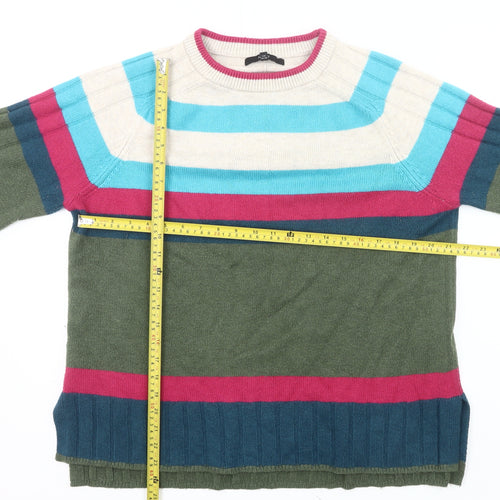 Next Womens Striped Crew Neck Jumper L Green Blue Pink Knitwear