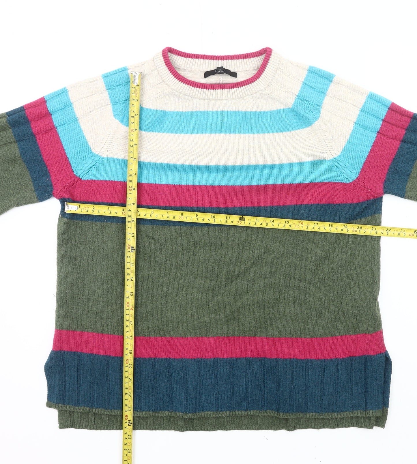 Next Womens Striped Crew Neck Jumper L Green Blue Pink Knitwear