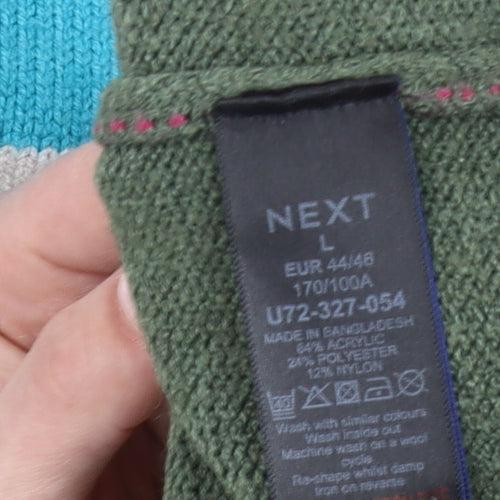 Next Womens Striped Crew Neck Jumper L Green Blue Pink Knitwear