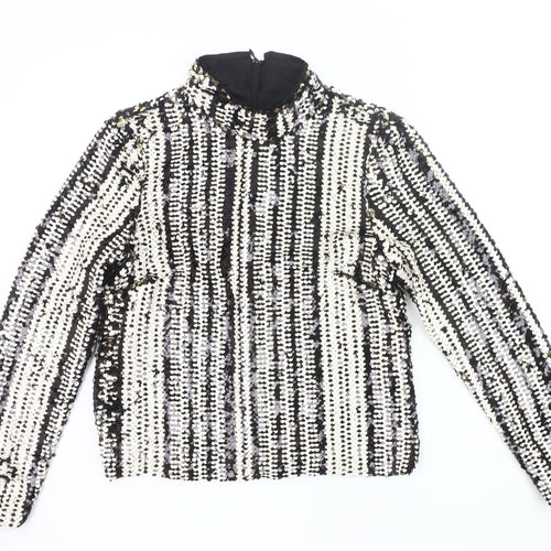 H&M Womens Black White Sequin Long Sleeve Tunic Blouse UK 12