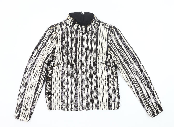 H&M Womens Black White Sequin Long Sleeve Tunic Blouse UK 12