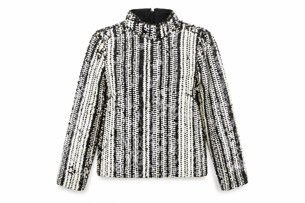 Front view of H&M women’s black white sequin long sleeve tunic blouse uk 12