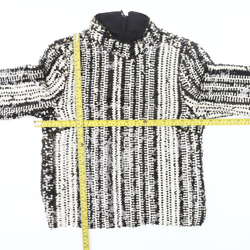 H&M Womens Black White Sequin Long Sleeve Tunic Blouse UK 12