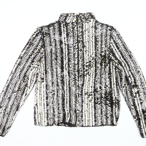 H&M Womens Black White Sequin Long Sleeve Tunic Blouse UK 12