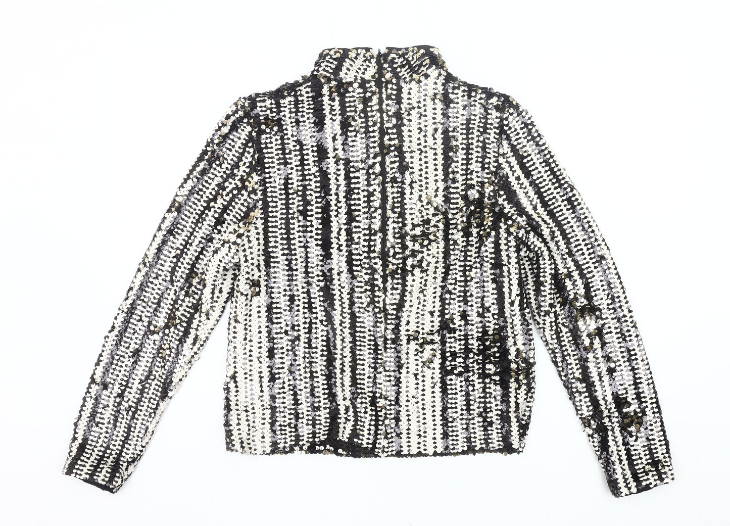 H&M Womens Black White Sequin Long Sleeve Tunic Blouse UK 12