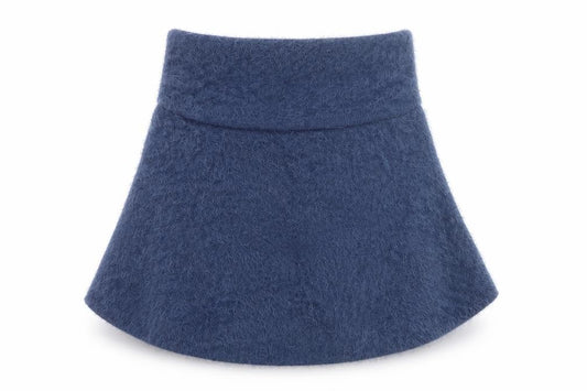 Front view of Alice Collins Women’s Blue A-Line Short Skirt, size UK 14, Nylon Knit