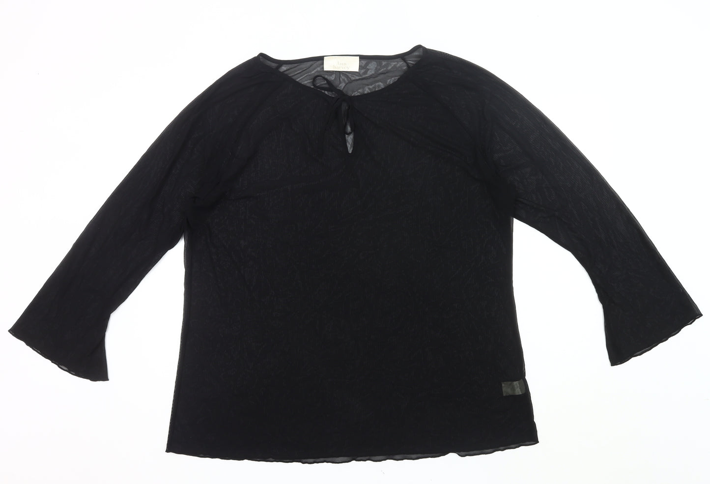 Ann Harvey Women Black Plus Size 22 Sheer Tunic Blouse