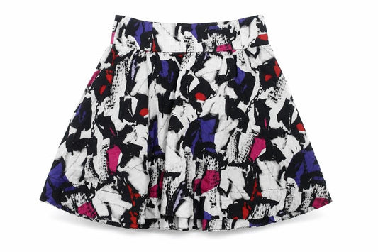 Front view of H&M Women’s Multicoloured Skater Skirt, size UK 10, Cotton Short