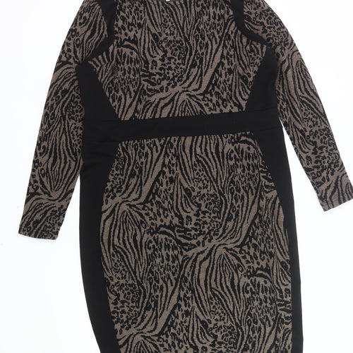 Papaya Weekend Womens Brown Black Animal Print Bodycon Dress Size 20