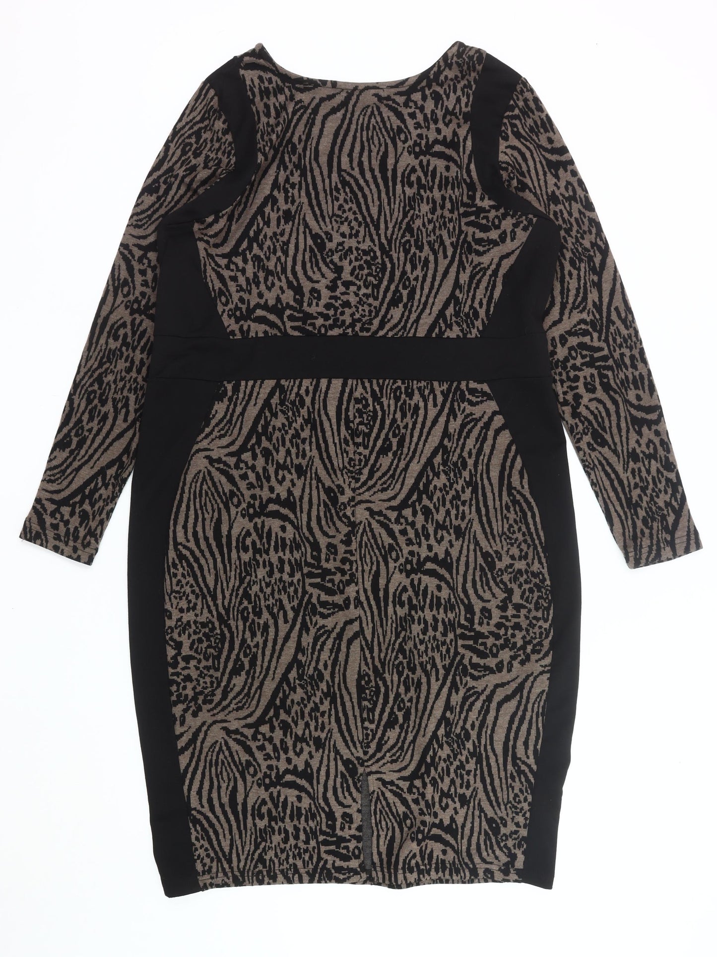 Papaya Weekend Womens Brown Black Animal Print Bodycon Dress Size 20