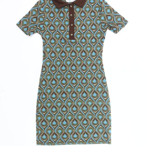 Primark Women’s Multicoloured Geometric Collared Shirt Dress Size 4