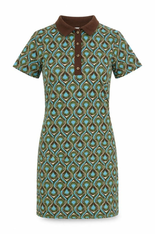 Front view of Primark Women’s Multicoloured Geometric Collared Shirt Dress, size UK 4