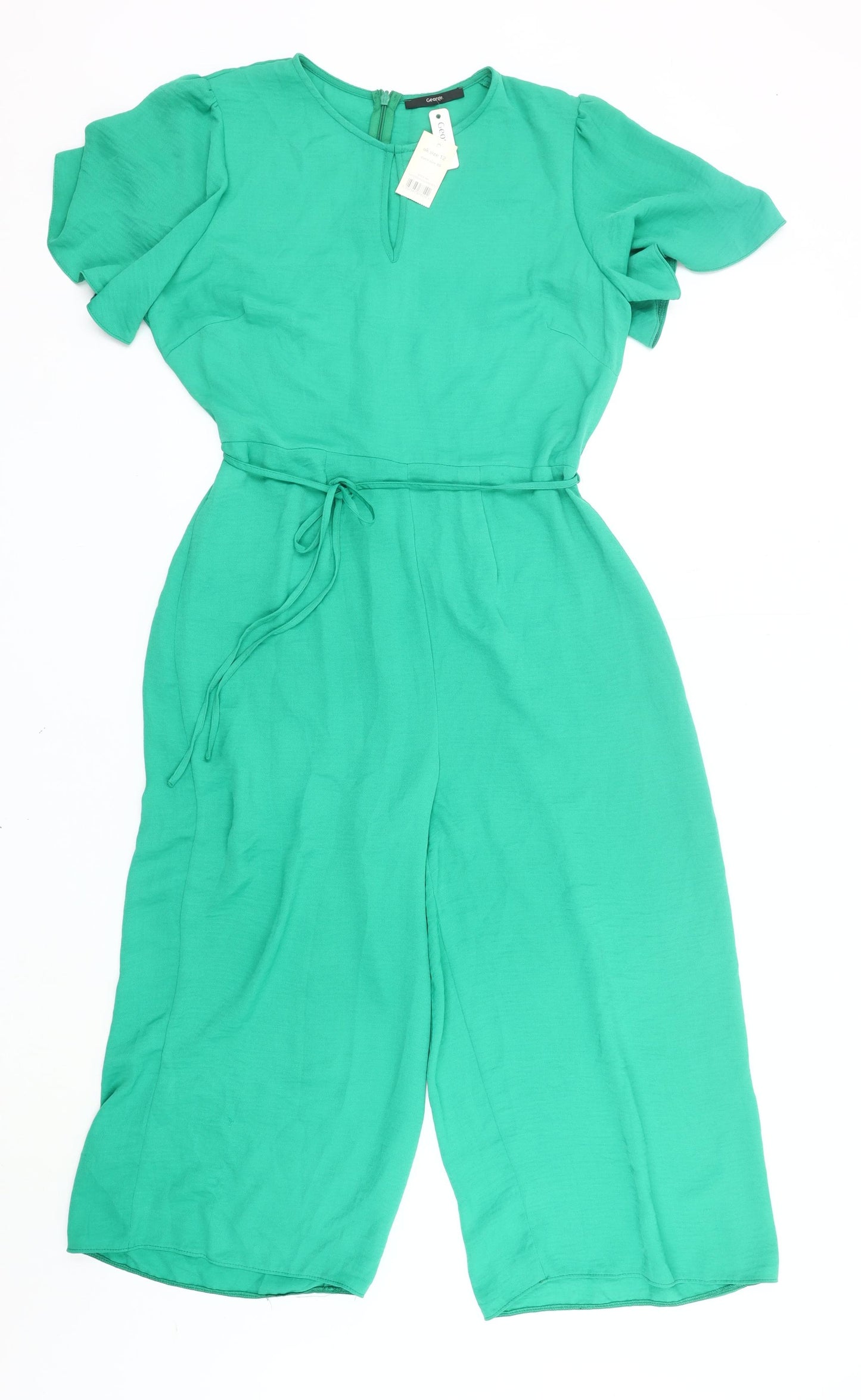 George Women’s Green Jumpsuit Size 12 Wide-Leg Short Sleeve