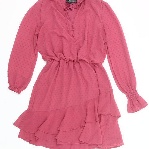 Badgley Mischka Women’s Pink Ruffle Blouson Short Dress Size S
