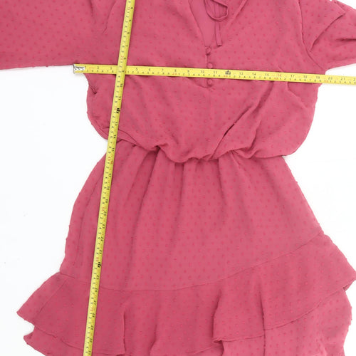 Badgley Mischka Women’s Pink Ruffle Blouson Short Dress Size S