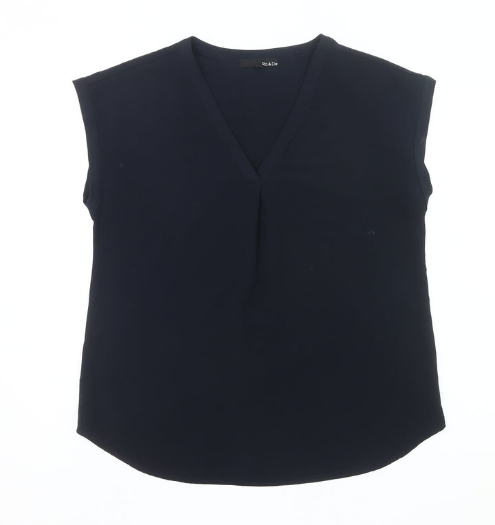 Ro & De Womens Black L Blouse Sleeveless V-Neck Work Top