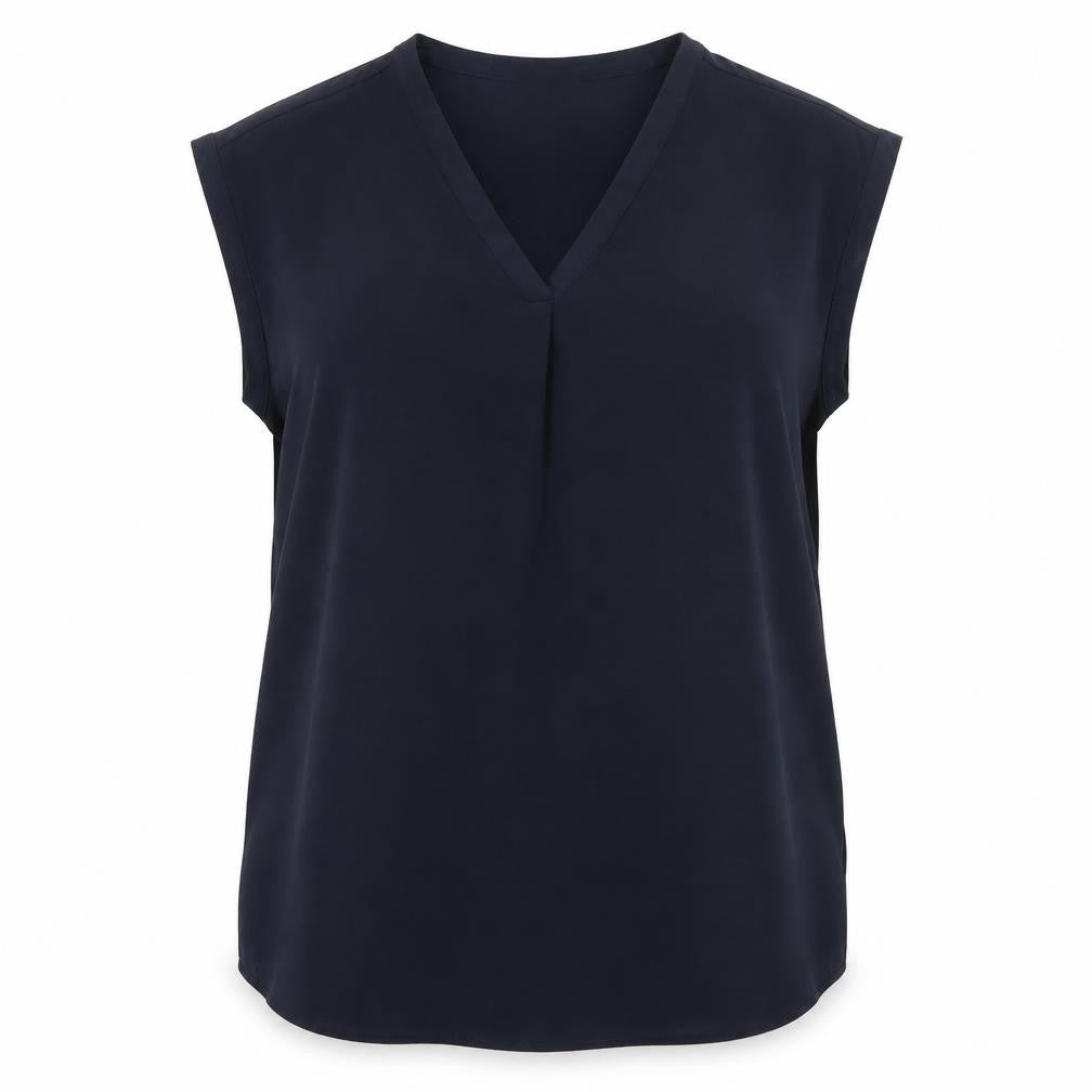 Front view of Ro & De women’s black l blouse sleeveless v-neck work top