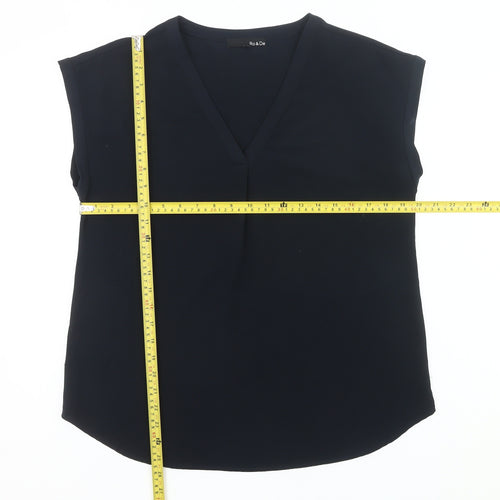 Ro & De Womens Black L Blouse Sleeveless V-Neck Work Top