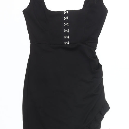 Little Mistress Women’s Black Bodycon Dress UK 8 Ruffle Trim Partywear