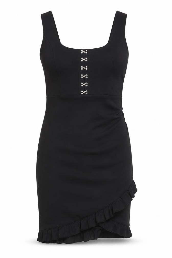 Little Mistress Women’s Black Bodycon Dress UK 8 Ruffle Trim Partywear