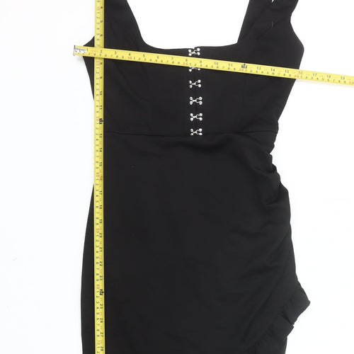 Little Mistress Women’s Black Bodycon Dress UK 8 Ruffle Trim Partywear
