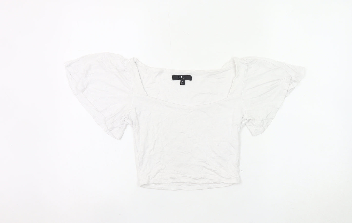 Lulus Women’s White Cropped Blouse Small Scoop Neck Flutter Sleeve