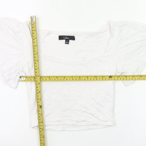Lulus Women’s White Cropped Blouse Small Scoop Neck Flutter Sleeve