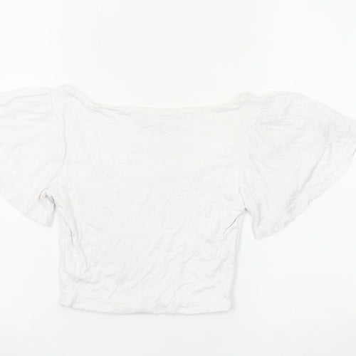 Lulus Women’s White Cropped Blouse Small Scoop Neck Flutter Sleeve