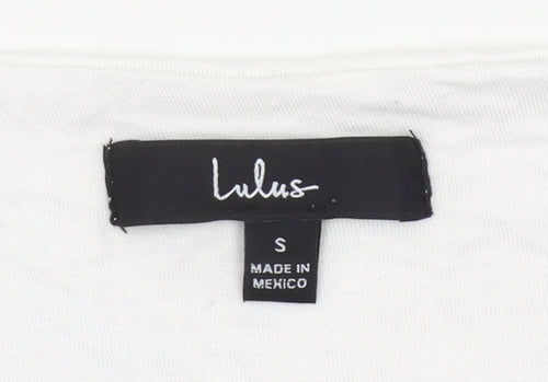 Lulus Women’s White Cropped Blouse Small Scoop Neck Flutter Sleeve