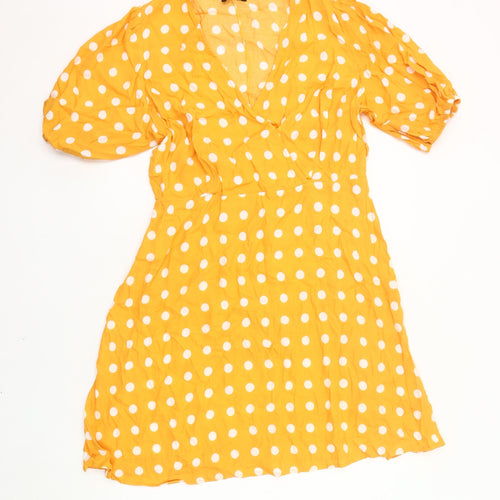 Et Vous Women Yellow Polka Dot Wrap Dress UK 14 Puff Sleeve Viscose