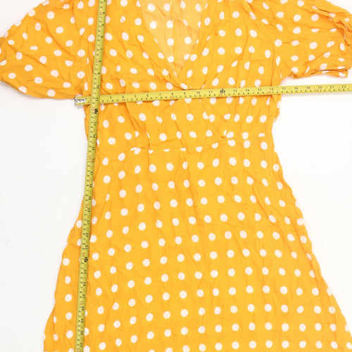 Et Vous Women Yellow Polka Dot Wrap Dress UK 14 Puff Sleeve Viscose