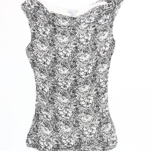 H&M Women’s Black Floral Sleeveless Blouse Size 12 Cowl Neck