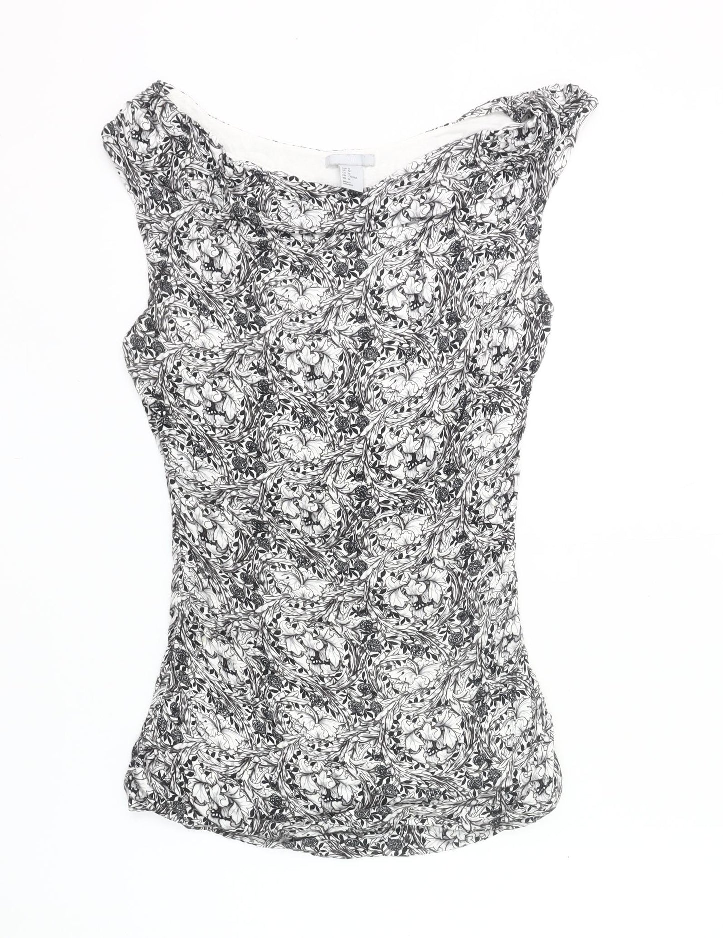 H&M Women’s Black Floral Sleeveless Blouse Size 12 Cowl Neck