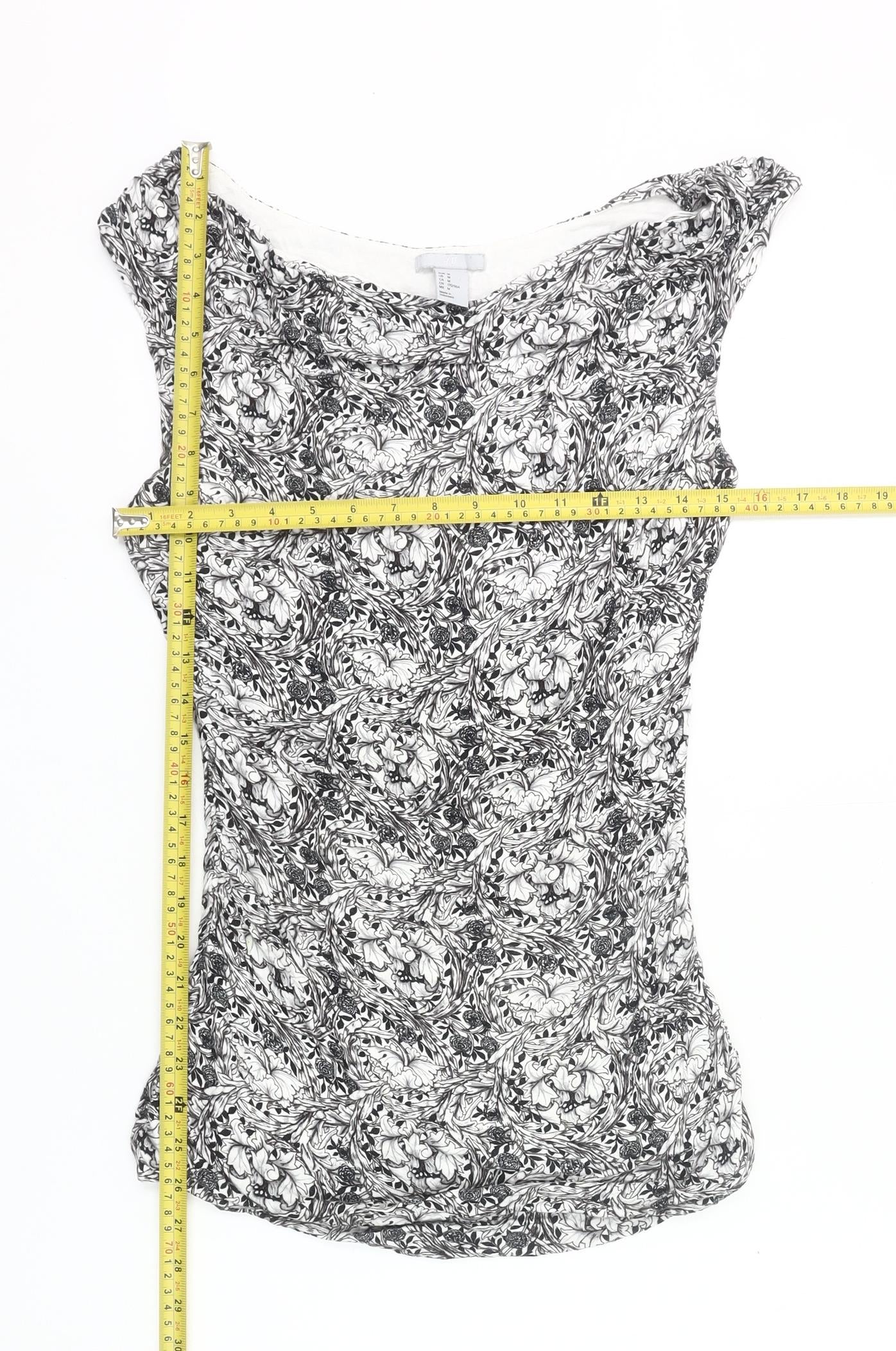 H&M Women’s Black Floral Sleeveless Blouse Size 12 Cowl Neck