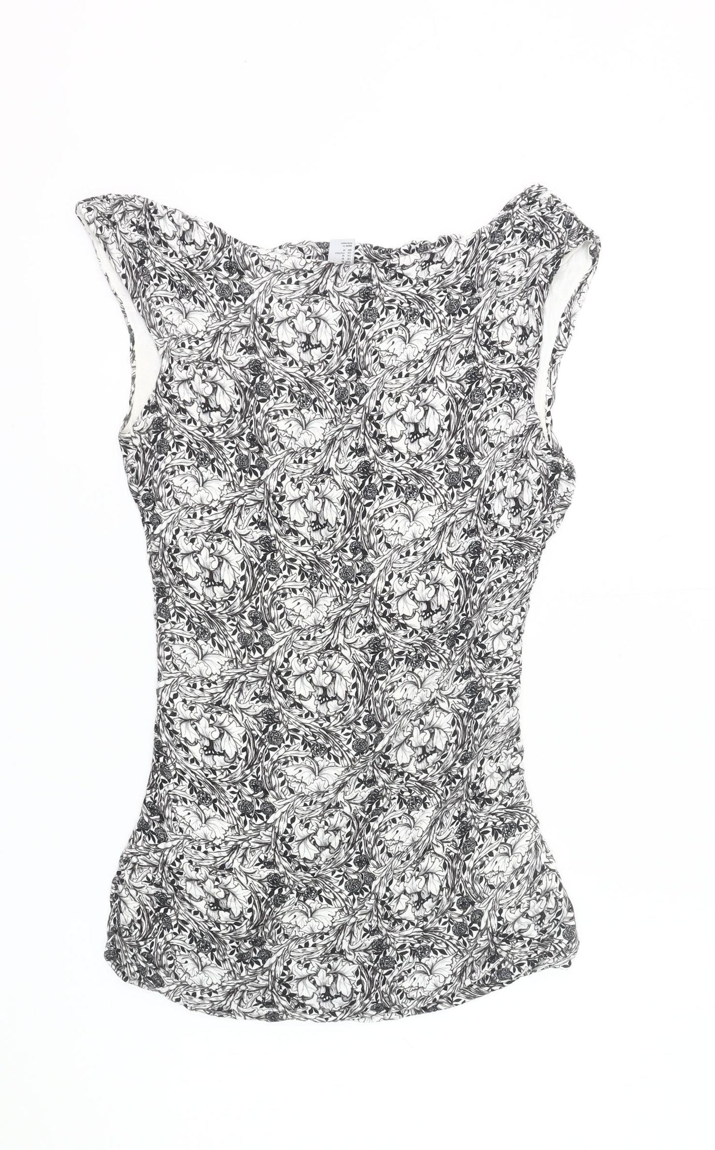 H&M Women’s Black Floral Sleeveless Blouse Size 12 Cowl Neck