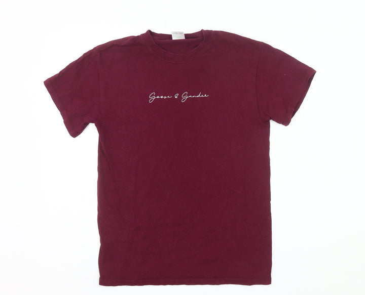 Goose & Gander Men's Red Small Logo Cotton Crew Neck T-Shirt