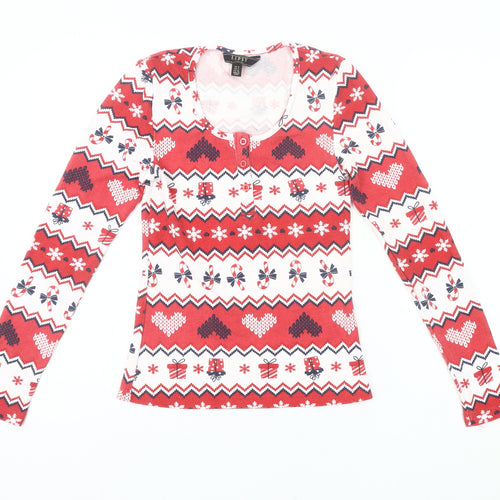 Lipsy Womens Red Christmas Fair Isle Long Sleeve Pyjama Top Size 8