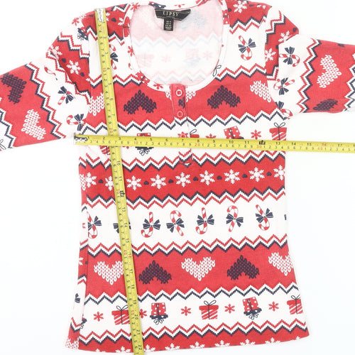 Lipsy Womens Red Christmas Fair Isle Long Sleeve Pyjama Top Size 8