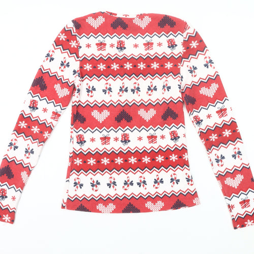 Lipsy Womens Red Christmas Fair Isle Long Sleeve Pyjama Top Size 8