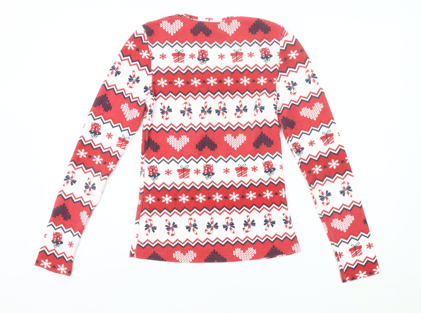 Lipsy Womens Red Christmas Fair Isle Long Sleeve Pyjama Top Size 8