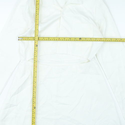 PrettyLittleThing Women White Size 12 Shirt Mini Dress Long Sleeve